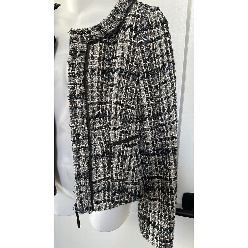 Ann Taylor Tweed Jacket Ladylike Brown Blue Retro Glam sz 2 Collarless Cropped - Picture 5 of 7